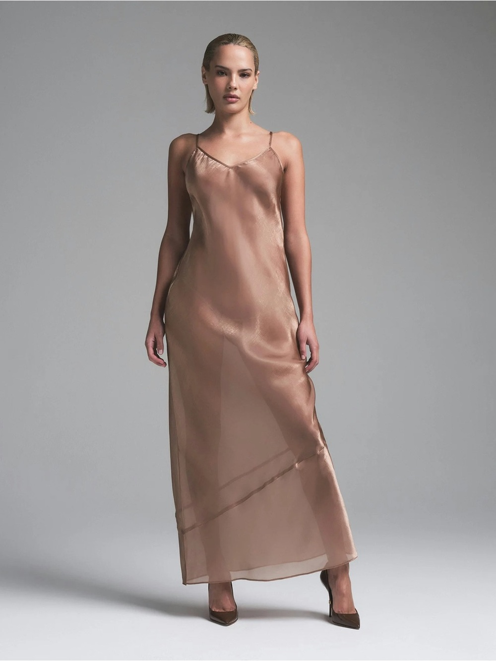 Liquid organza maxi dress in sienna
